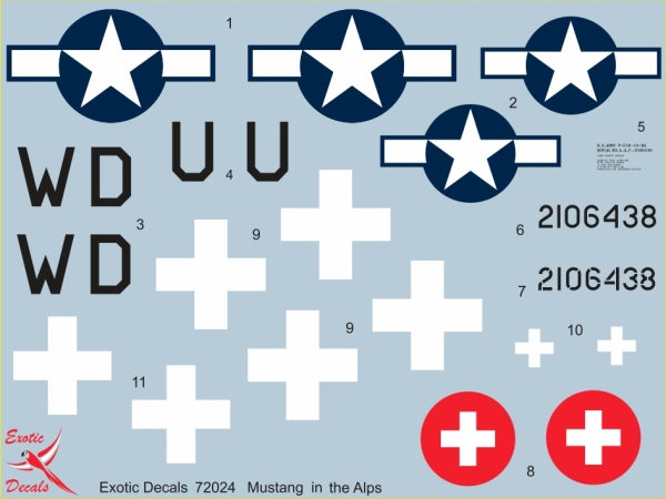 Exotic Decals 72024 1:72 Mustang in the Alps - P-51B-10-NA (42-106438) tested by Swiss Air Force