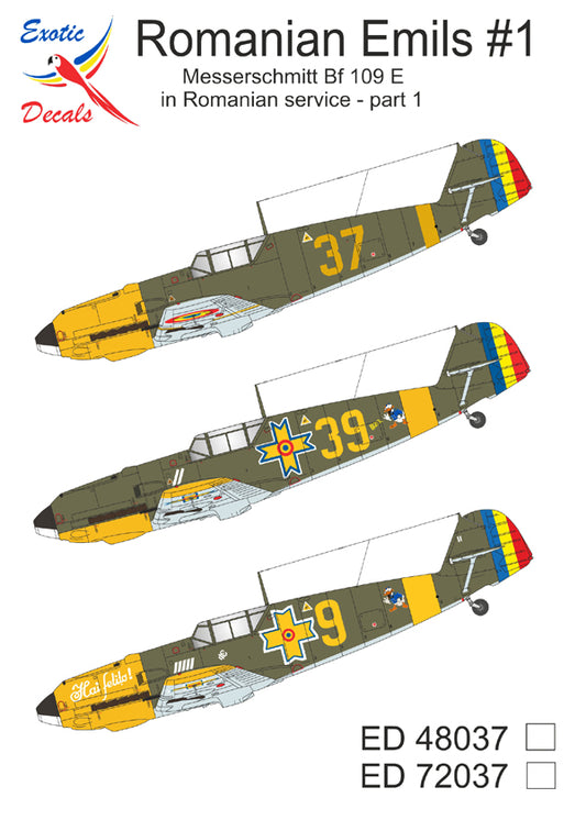Exotic Decals ED72037 1:72 Romanian Emils #1 - Messerschmitt Bf 109 E in Romanian service - part 1