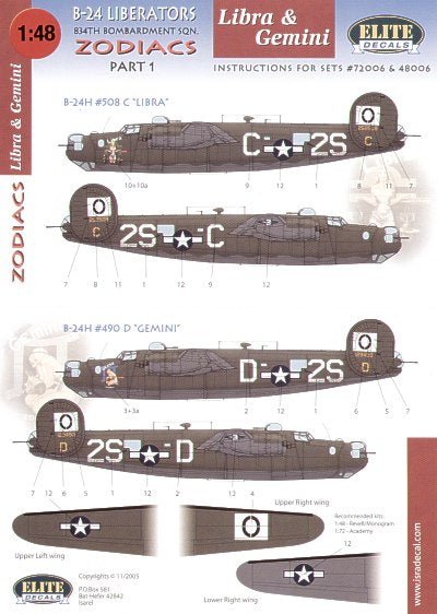 Elite Decals 48006 1:48 Consolidated B-24H Liberator 834 BS `Zodiacs' Part 1.