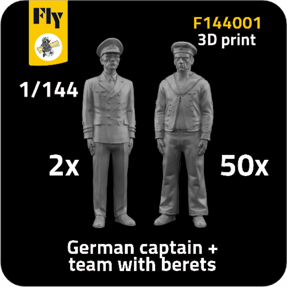 FLY F144001 1:144 German Crew (2 x captain + 50 x sailor with berets 3D-Printed)