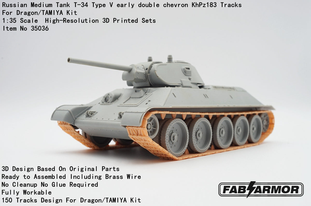 FabScale Studio FA35036 1:35 Russian Medium Tank T-34 Type V early double chevron KhPz183 Tracks