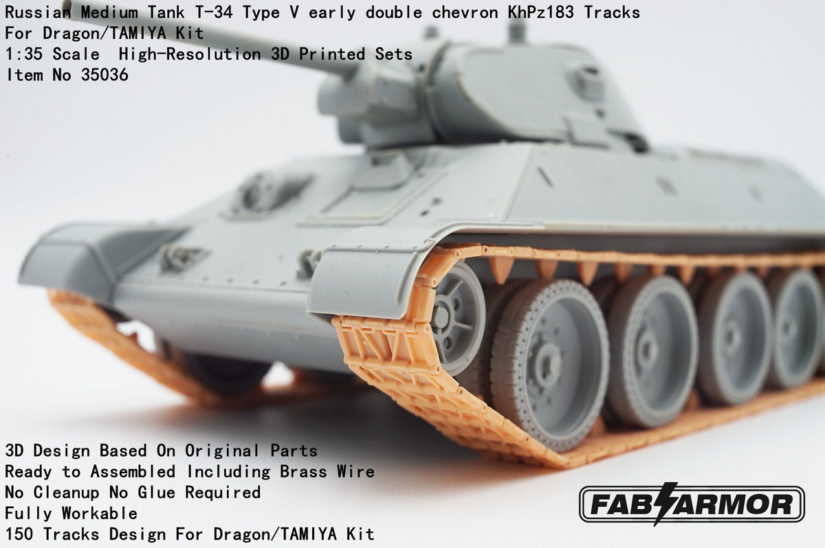 FabScale Studio FA35036 1:35 Russian Medium Tank T-34 Type V early double chevron KhPz183 Tracks