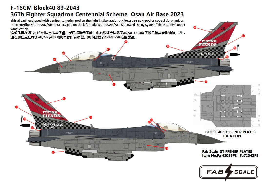FabScale Studio FA48109D 1:48 USAF 36Th FS Lockheed-Martin F-16C Centennial Scheme Osan Air Base 2023