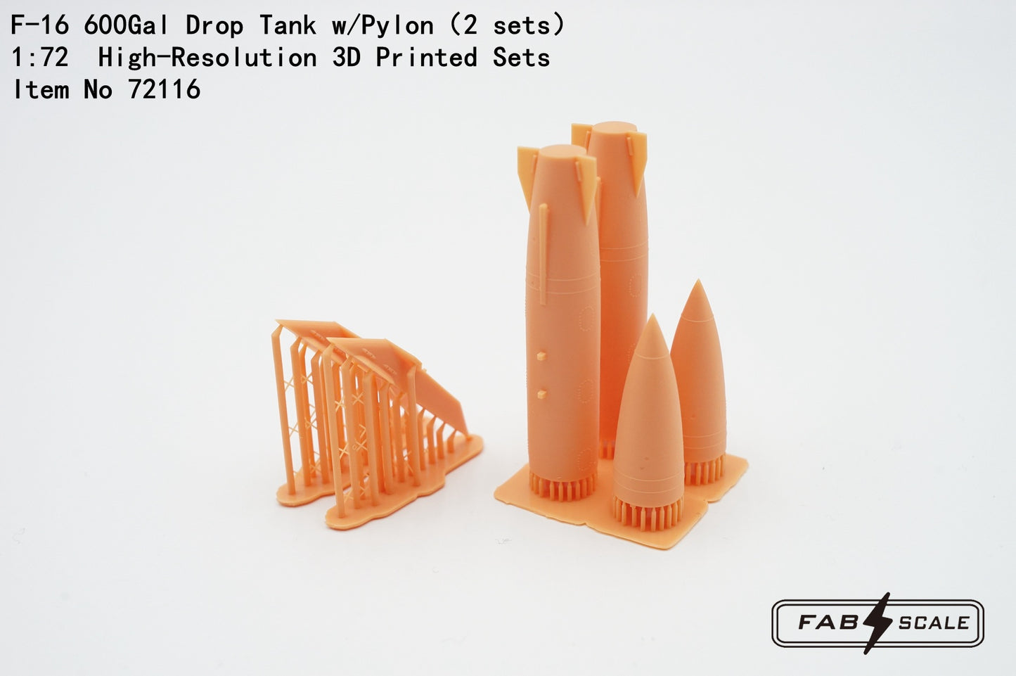 FabScale Studio 72116 1:72 F-16 600Gal Drop Tank with Pylon 2 sets 3D-Printed