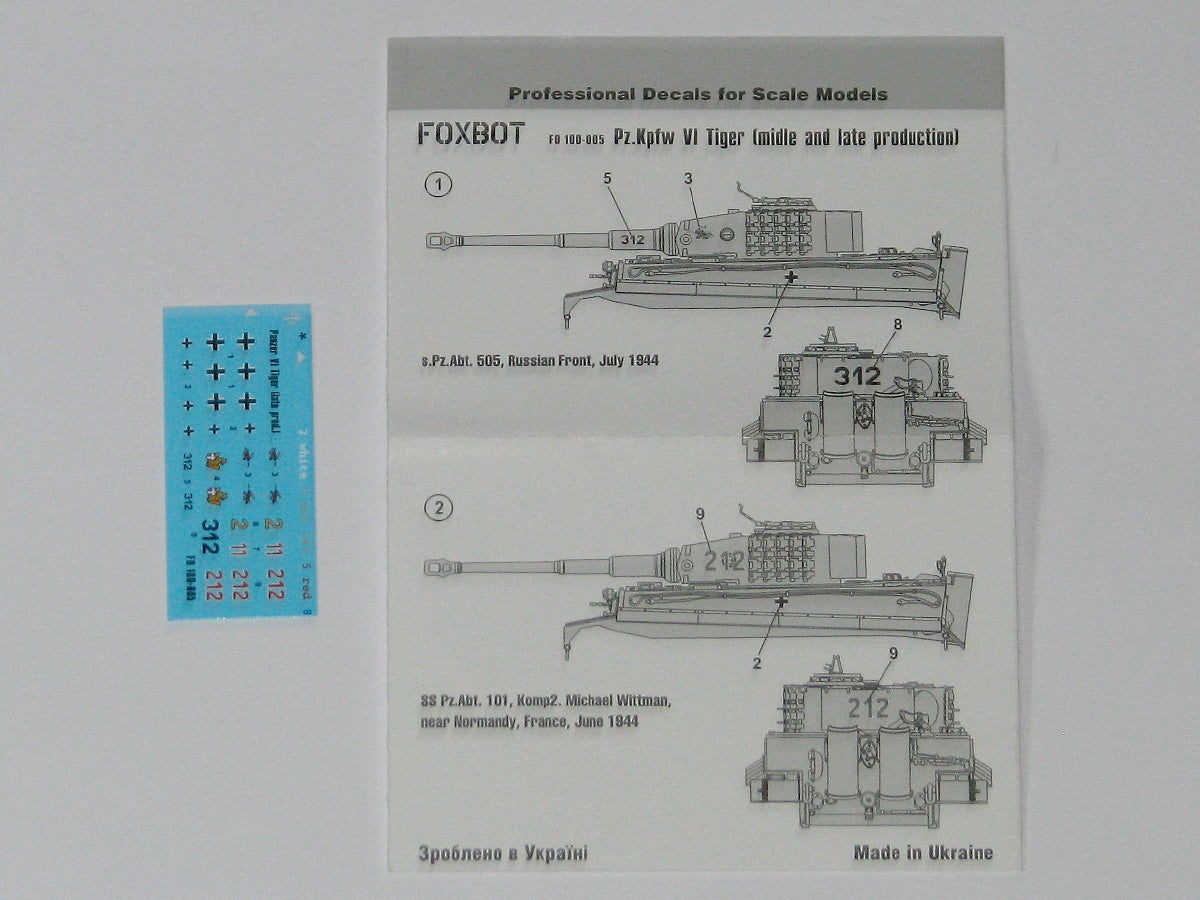 Foxbot Decals FD 100-005 1:100 Pz.Kpfw.VI Tiger (middle and late production)