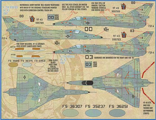 Furball Aero-Design 48-020 1:48 IAI F-21A Lion Cubs featuring markings for six colorfully camouflaged USN/USMC F-21A Kfirs