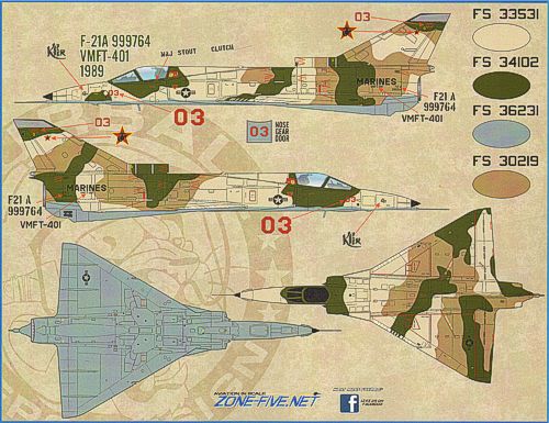 Furball Aero-Design 48-020 1:48 IAI F-21A Lion Cubs featuring markings for six colorfully camouflaged USN/USMC F-21A Kfirs