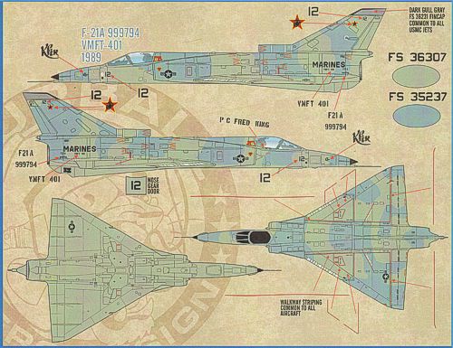 Furball Aero-Design 48-020 1:48 IAI F-21A Lion Cubs featuring markings for six colorfully camouflaged USN/USMC F-21A Kfirs