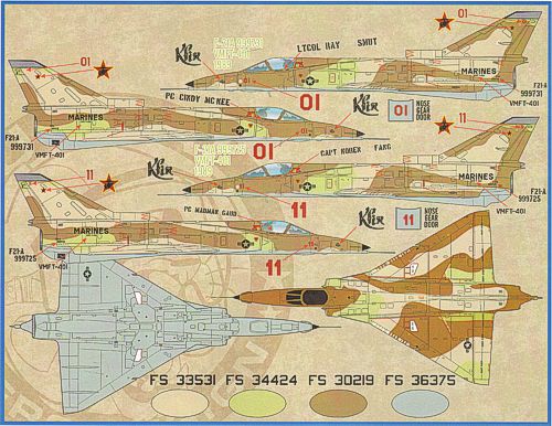 Furball Aero-Design 48-020 1:48 IAI F-21A Lion Cubs featuring markings for six colorfully camouflaged USN/USMC F-21A Kfirs