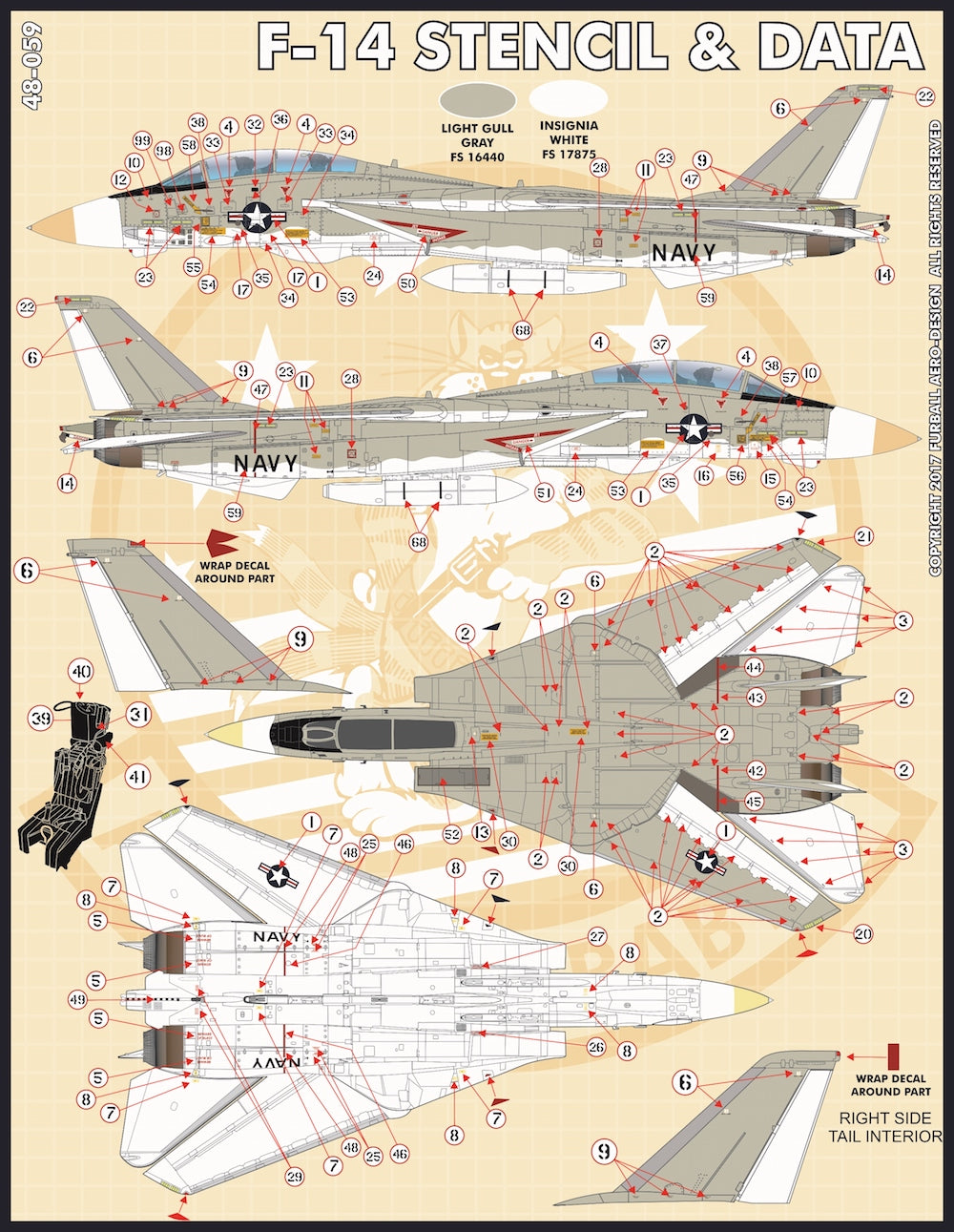 Furball Aero-Design 48-059 1:48 Grumman F-14A Tomcat Stencil and Data' set