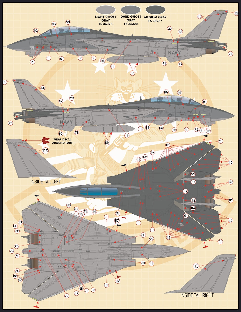 Furball Aero-Design 48-059 1:48 Grumman F-14A Tomcat Stencil and Data' set