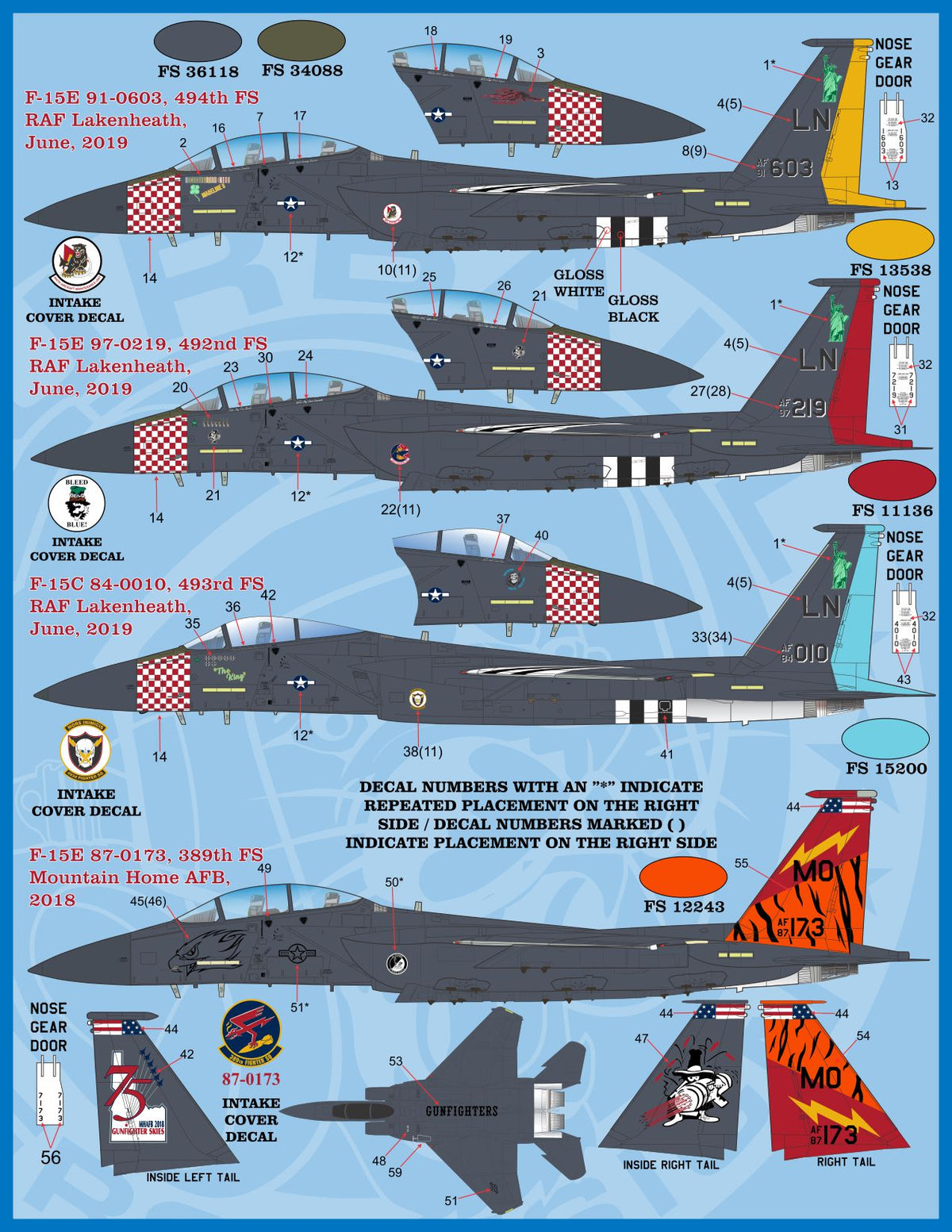 Furball Aero-Design 48-071 1:48 F-15C/F-15E Heritage Eagles' covers 4 USAF F-15s in colorful commemorative schemes