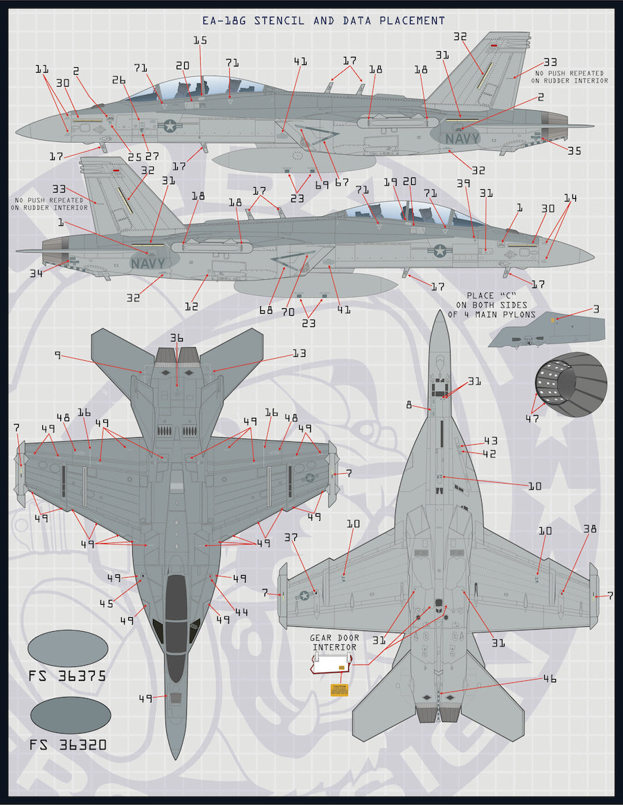 Furball Aero-Design 48-080 1:48 F/A-18E F/A-18F F/A-18G Super Hornet Stencils and Data.