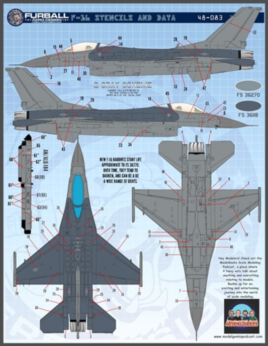 Furball Aero-Design 48-083 1:48 Lockheed-Martin F-16 Stencils (LATE) [F-16C F-16D]