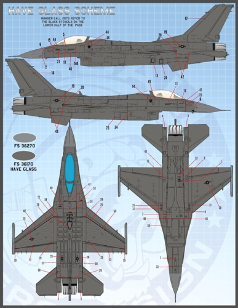Furball Aero-Design 48-083 1:48 Lockheed-Martin F-16 Stencils (LATE) [F-16C F-16D]