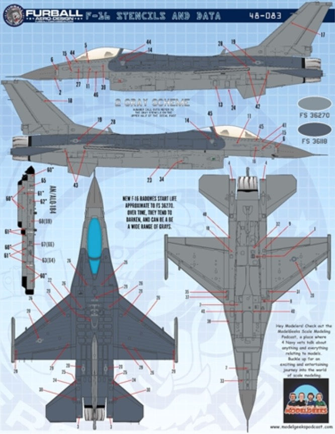 Furball Aero-Design 48-083 1:48 Lockheed-Martin F-16 Stencils (LATE) [F-16C F-16D]