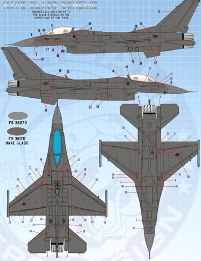 Furball Aero-Design 48-083 1:48 Lockheed-Martin F-16 Stencils (LATE) [F-16C F-16D]