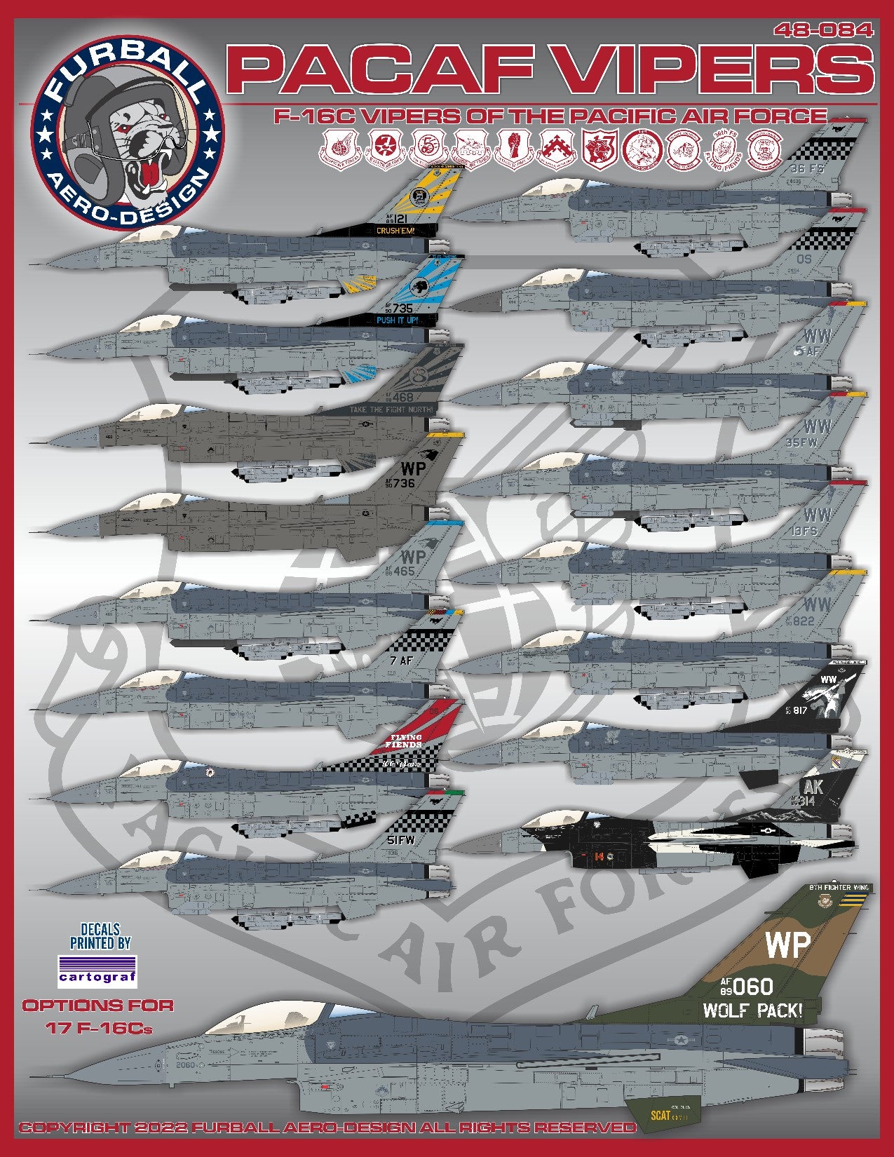 Furball Aero-Design 48-084 1:48  'PACAF VIPERS' (48-084) covers seventeen F-16Cs from various units