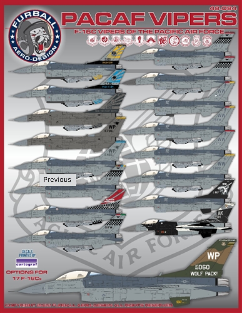 Furball Aero-Design 48-084 1:48  'PACAF VIPERS' (48-084) covers seventeen F-16Cs from various units