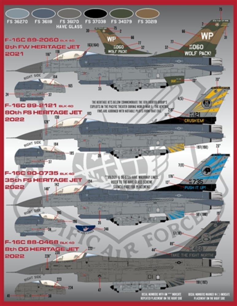 Furball Aero-Design 48-084 1:48  'PACAF VIPERS' (48-084) covers seventeen F-16Cs from various units