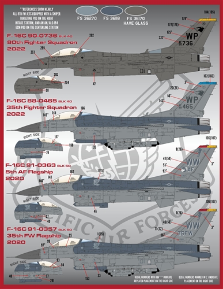 Furball Aero-Design 48-084 1:48  'PACAF VIPERS' (48-084) covers seventeen F-16Cs from various units