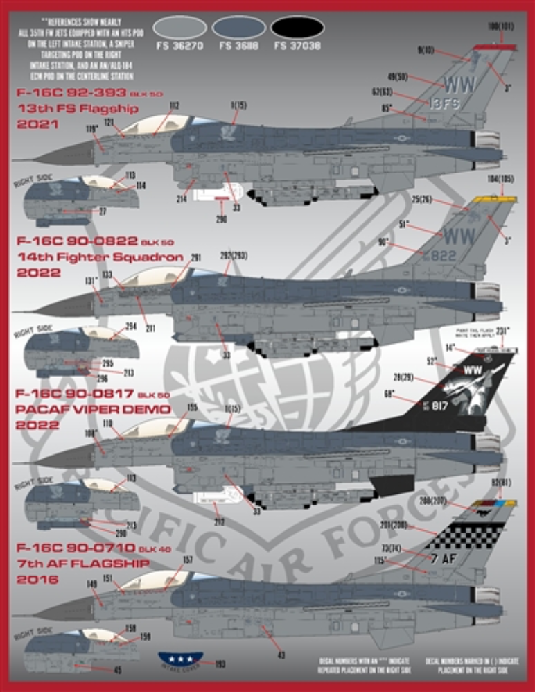 Furball Aero-Design 48-084 1:48  'PACAF VIPERS' (48-084) covers seventeen F-16Cs from various units