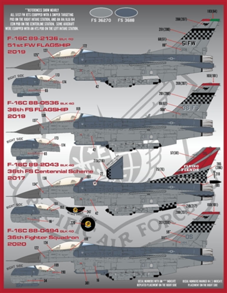 Furball Aero-Design 48-084 1:48  'PACAF VIPERS' (48-084) covers seventeen F-16Cs from various units