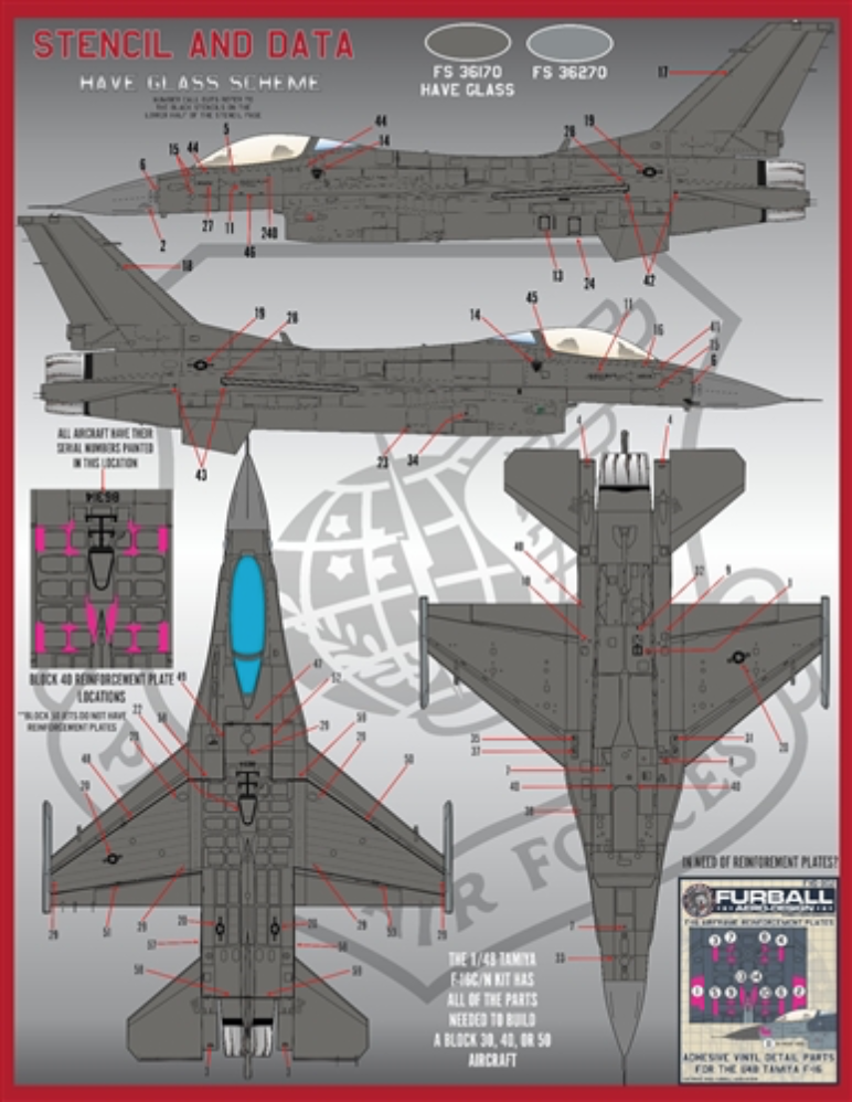Furball Aero-Design 48-084 1:48  'PACAF VIPERS' (48-084) covers seventeen F-16Cs from various units