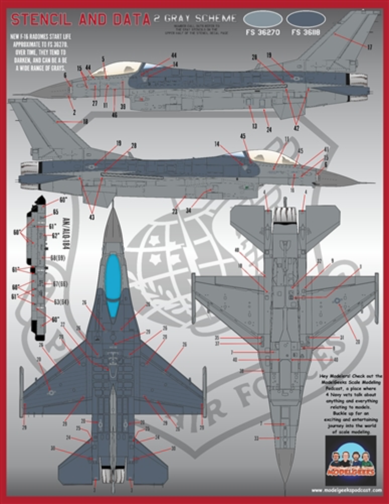 Furball Aero-Design 48-084 1:48  'PACAF VIPERS' (48-084) covers seventeen F-16Cs from various units