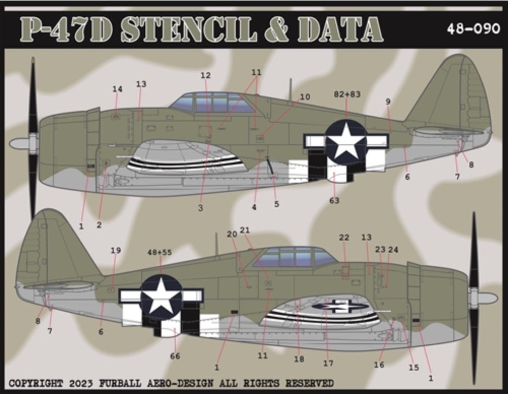 Furball Aero-Design 48090 1:48 P-47D Thunderbolt Stencils and Data