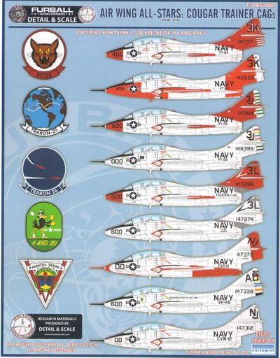 Furball Aero-Design S4801 1:48 Air Wing All Stars Cougar Trainer CAG features markings for nine Grumman F9F-8T/TF-9J