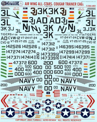 Furball Aero-Design S4801 1:48 Air Wing All Stars Cougar Trainer CAG features markings for nine Grumman F9F-8T/TF-9J