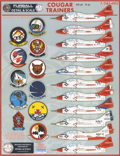 Furball Aero-Design S4802 1:48 Colorful Cougar Trainers features markings for 11 F9F-8T/TF-9J