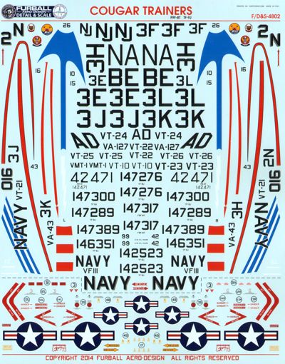 Furball Aero-Design S4802 1:48 Colorful Cougar Trainers features markings for 11 F9F-8T/TF-9J