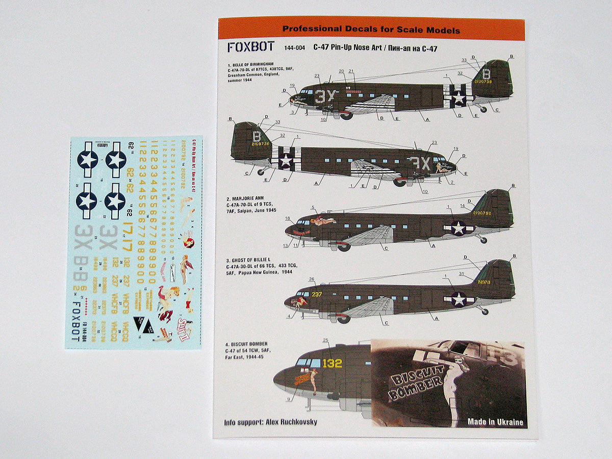 Foxbot Decals 144-004 1:144 Douglas C-47 Skytrain/Dakota 'Pin-Up Nose Art and Stencils'