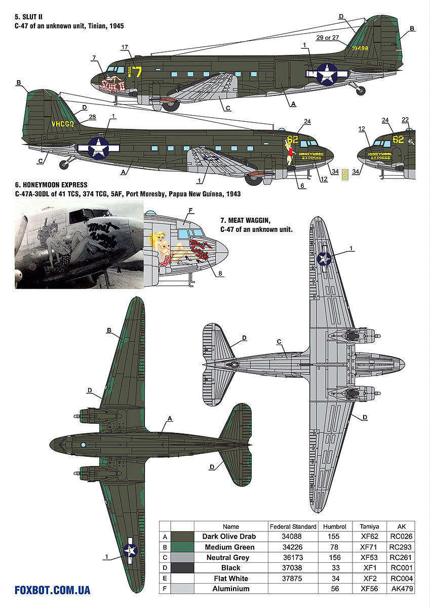 Foxbot Decals 144-004 1:144 Douglas C-47 Skytrain/Dakota 'Pin-Up Nose Art and Stencils'