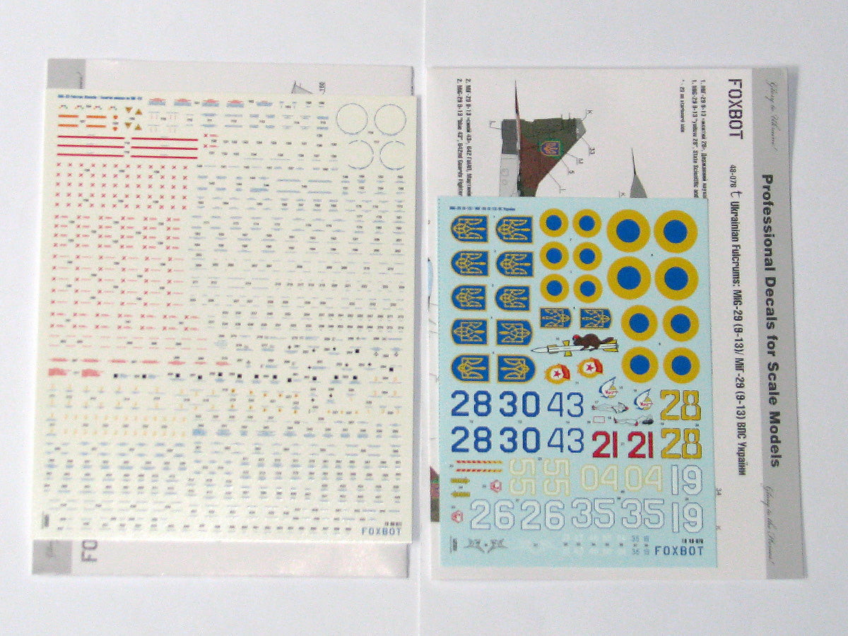 Foxbot Decals 48-076T 1:48 Ukrainian Fulcrums: MiG-29 (9-13) and Stencils