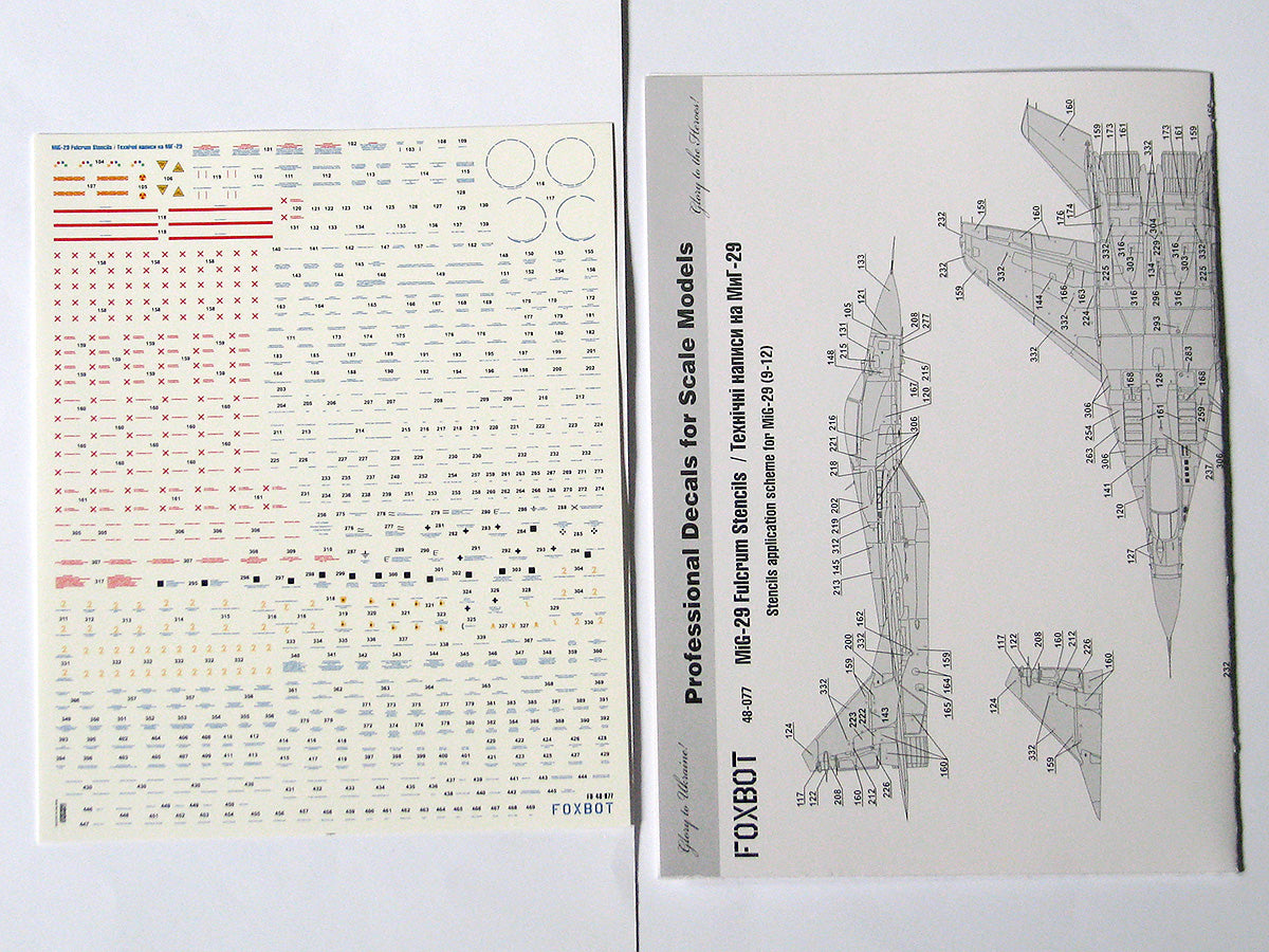 Foxbot Decals 48-077 1:48 Stencils for Mikoyan MiG-29 (9-12, 9-13, 9-51)