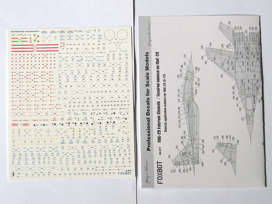Foxbot Decals 48-077 1:48 Stencils for Mikoyan MiG-29 (9-12, 9-13, 9-51)