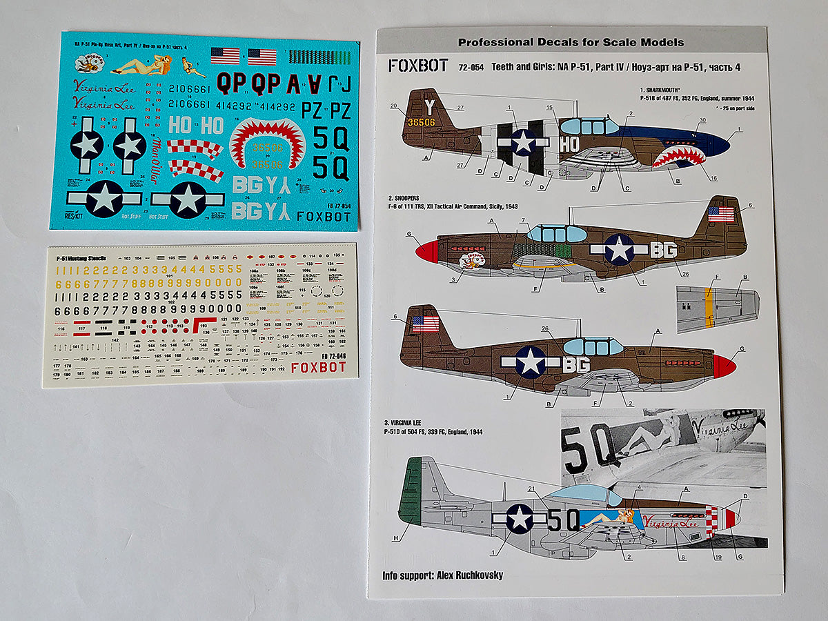 Foxbot Decals 72-054 1:72 North-American P-51 Mustang Nose art, Part #4, and Stencils