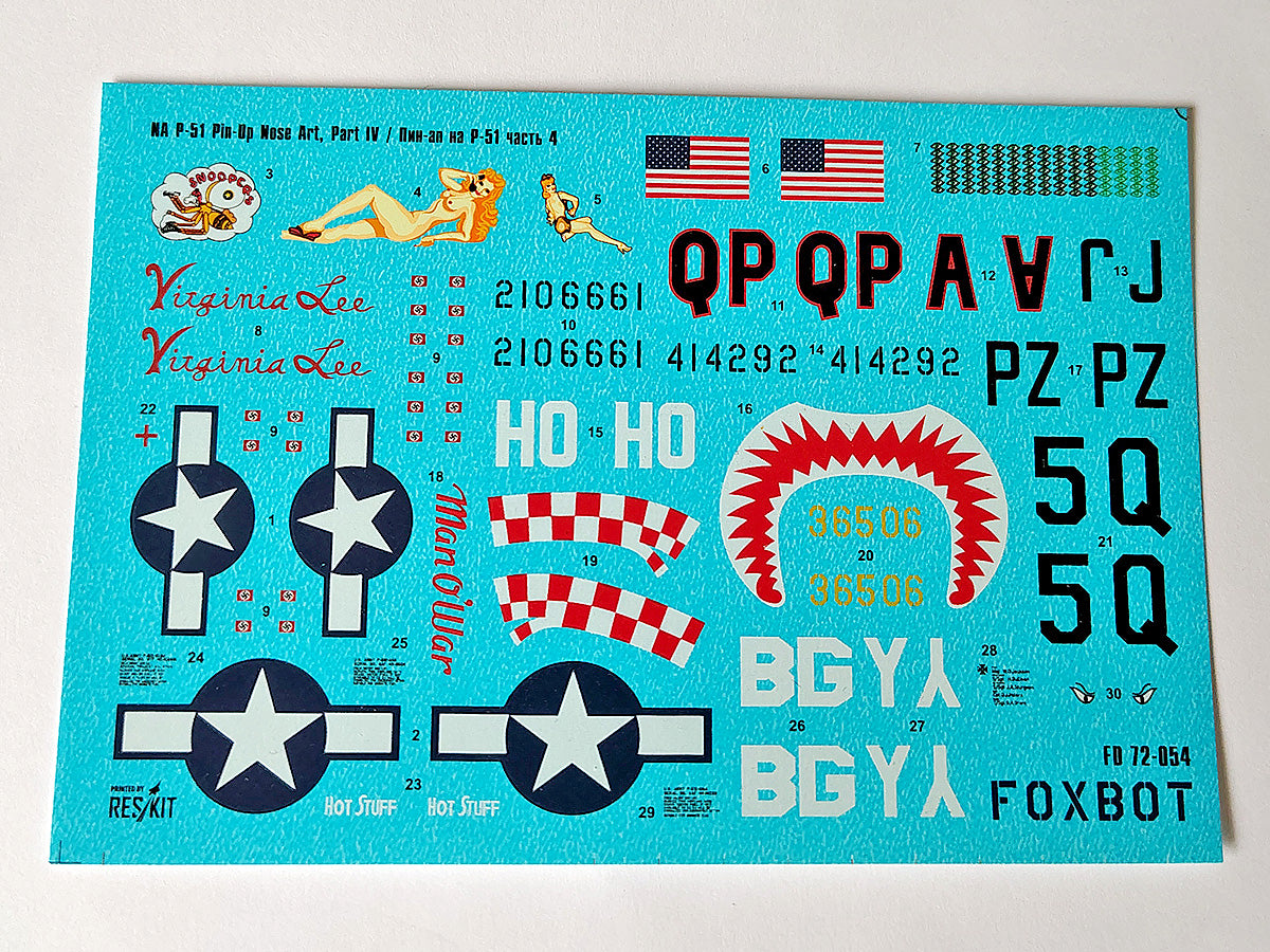 Foxbot Decals 72-054 1:72 North-American P-51 Mustang Nose art, Part #4, and Stencils