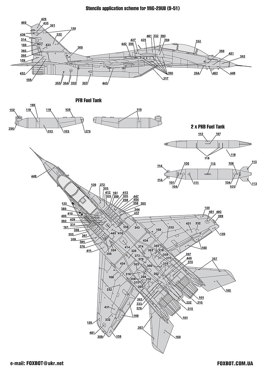 Foxbot Decals FB 72-062 1:72 Stencils for Mikoyan MiG-29 (9-12, 9-13, 9-51)