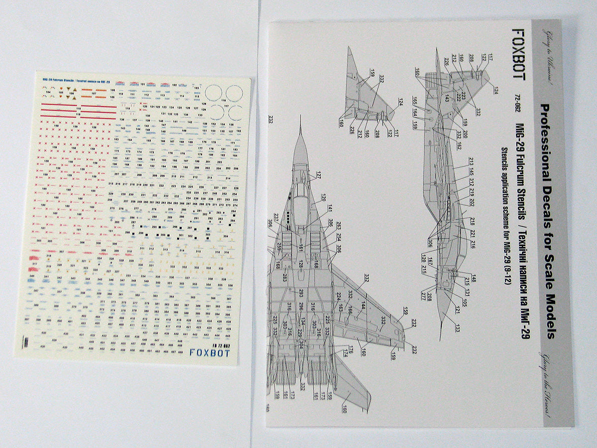 Foxbot Decals FB 72-062 1:72 Stencils for Mikoyan MiG-29 (9-12, 9-13, 9-51)
