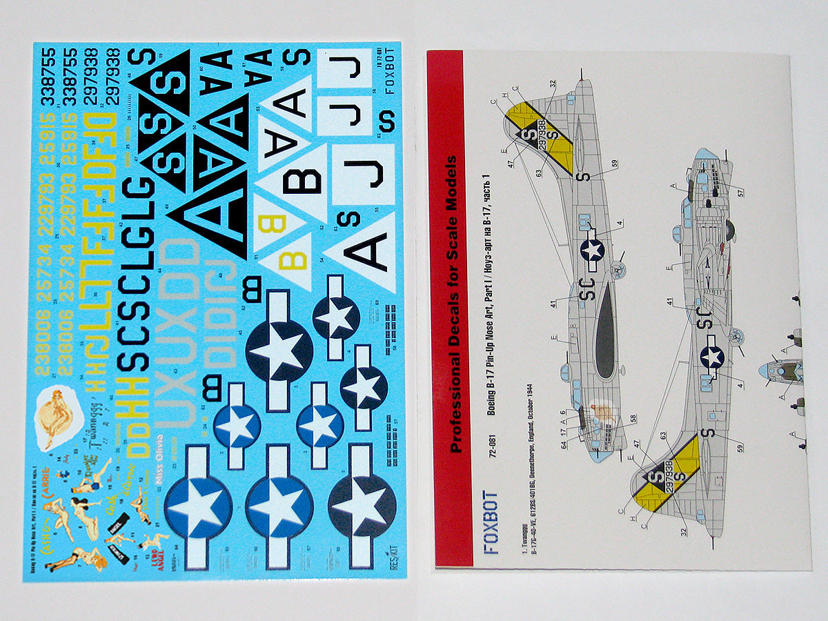 Foxbot Decals FB72-081 1:72 Boeing B-17F/B-17G Flying Fortress 'Pin-Up Nose Art' Part # 1