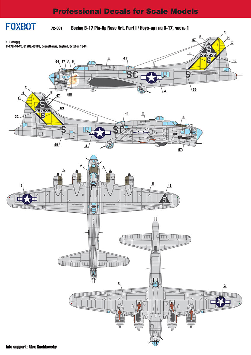 Foxbot Decals FB72-081 1:72 Boeing B-17F/B-17G Flying Fortress 'Pin-Up Nose Art' Part # 1