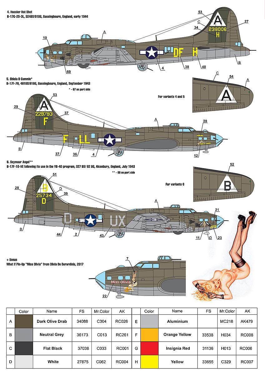 Foxbot Decals FB72-081 1:72 Boeing B-17F/B-17G Flying Fortress 'Pin-Up Nose Art' Part # 1