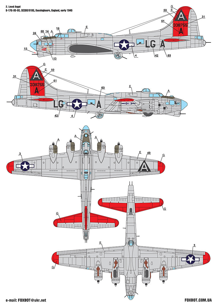 Foxbot Decals FB72-081 1:72 Boeing B-17F/B-17G Flying Fortress 'Pin-Up Nose Art' Part # 1