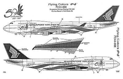 Flying Colors FC44008 1:144 Boeing 747-400 SINGAPORE AIRLINES 50th Anni 9V-SMZ
