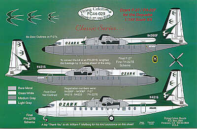 Flying Colors FC44029 1:144 Fokker F-27/FH-227B OZARK. choice of 2 schemes