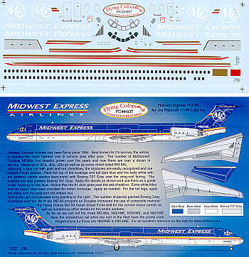 Flying Colors FC44037 1:144 McDonnell-Douglas MD-80 MIDWEST EXPRESS Fleet registrations